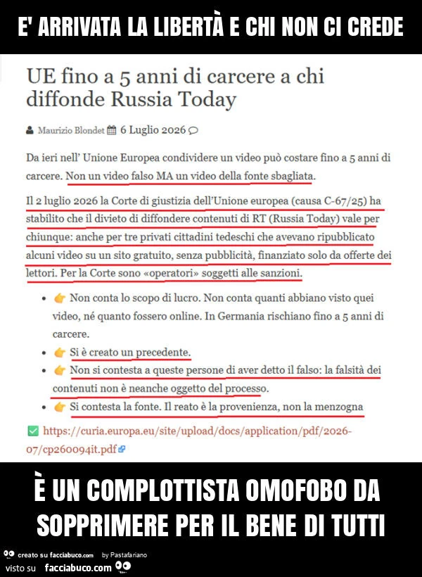 È arrivata la libertà e chi non ci crede è un complottista omofobo da sopprimere per il bene di tutti