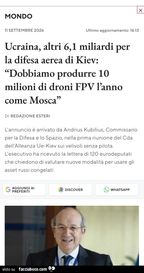 Ucraina, altri 6,1 miliardi per la difesa aerea di kiev: dobbiamo produrre 10 milioni di droni fpv l'anno come mosca