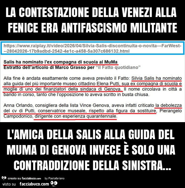 La contestazione della venezi alla fenice era antifascismo militante l'amica della salis alla guida del muma di genova invece รจ solo una contraddizione della sinistra