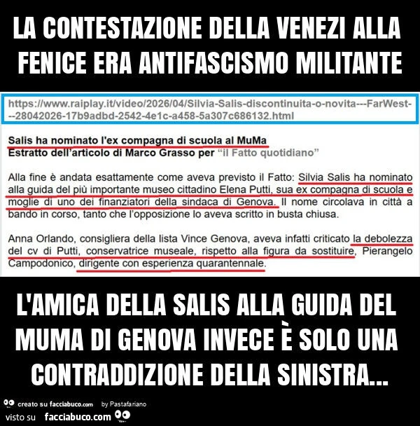 La contestazione della venezi alla fenice era antifascismo militante l'amica della salis alla guida del muma di genova invece è solo una contraddizione della sinistra