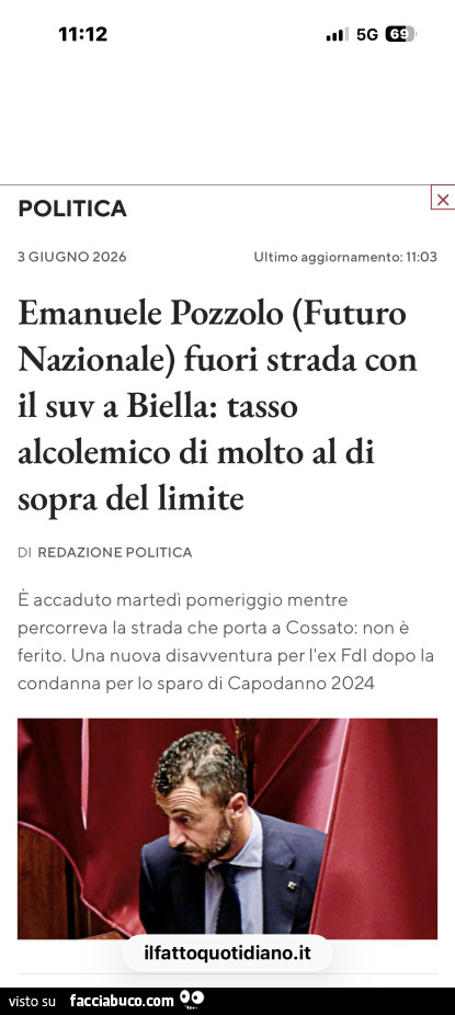 Emanuele Pozzolo fuori strada con il suv a biella: tasso alcolemico di molto al di sopra del limite