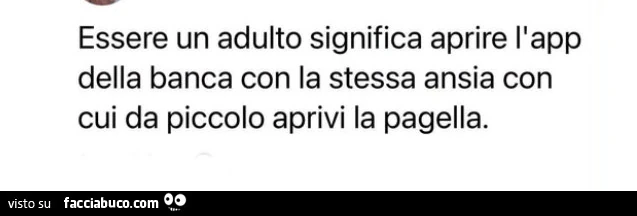 Essere un adulto significa aprire l'app della banca con la stessa ansia con cui da piccolo aprivi la pagella