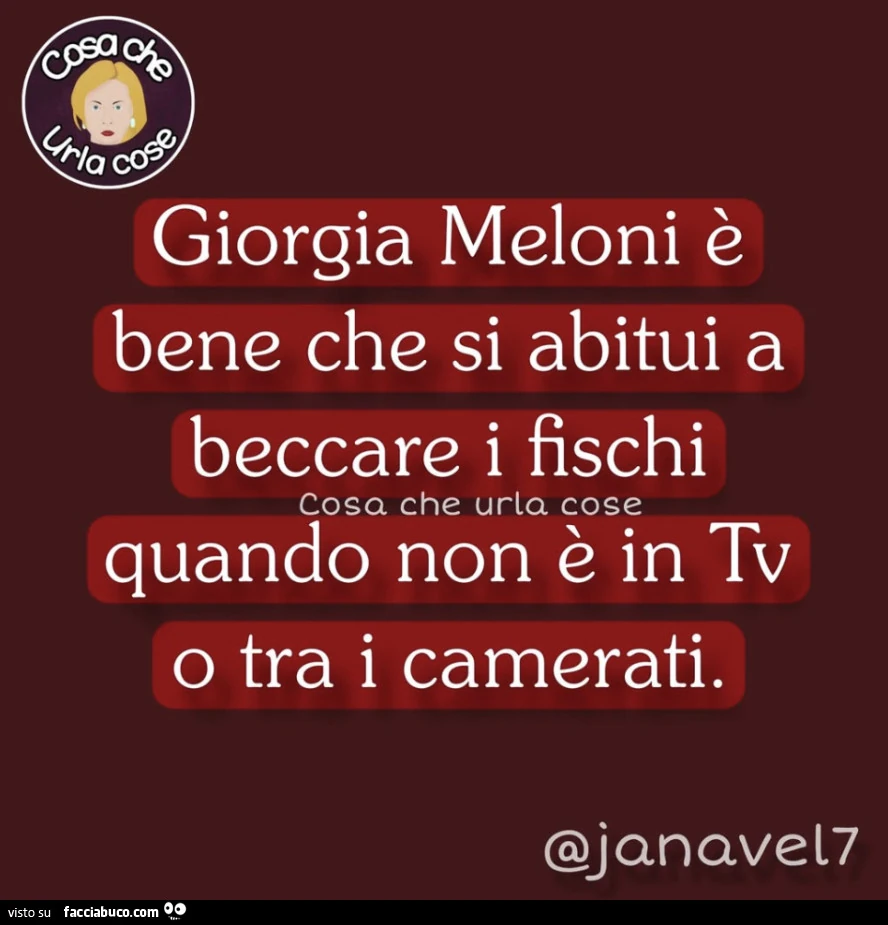 Giorgia meloni è bene che si abitui a beccare i fischi quando non è in tv o tra i camerati
