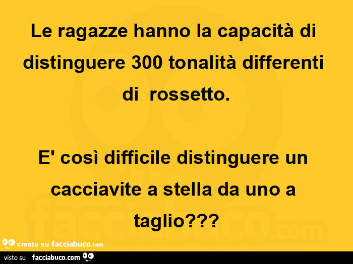 Le ragazze hanno la capacità di distinguere 300 tonalità differenti di  rossetto. È Così difficile distinguere un cacciavite a stella da uno a taglio?