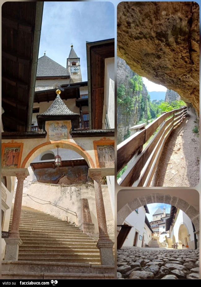 Foto sentiero nella roccia e santuario di San Romedio