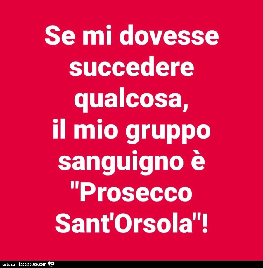 Se mi dovesse succedere qualcosa, il mio gruppo sanguigno è prosecco sant'orsola