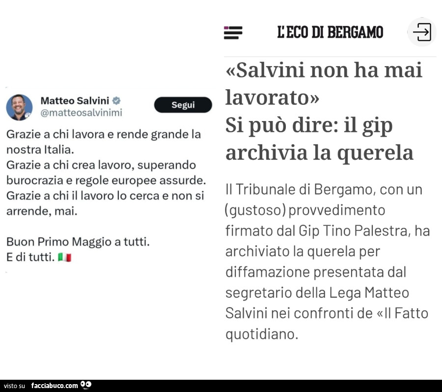 Salvini non ha mai lavorato, si può dire: il gip archivia la querela