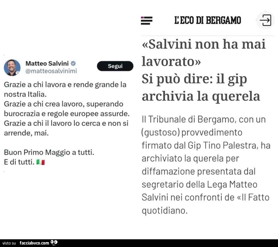 Salvini non ha mai lavorato, si può dire: il gip archivia la querela
