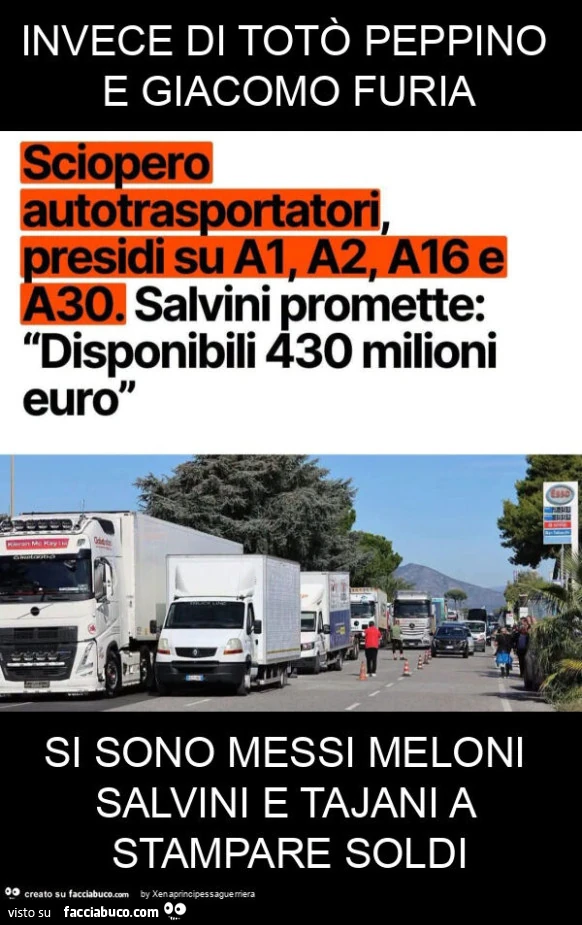 Invece di totò peppino e giacomo furia si sono messi meloni salvini e tajani a stampare soldi