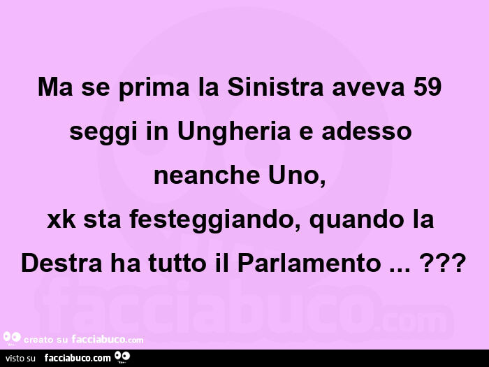 Ma se prima la sinistra aveva 59 seggi in ungheria e adesso neanche uno,   xk sta festeggiando, quando la destra ha tutto il parlamento&hellip; ?