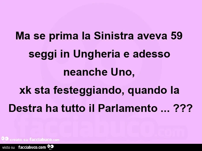 Ma se prima la sinistra aveva 59 seggi in ungheria e adesso neanche uno, ย xk sta festeggiando, quando la destra ha tutto il parlamento… ?