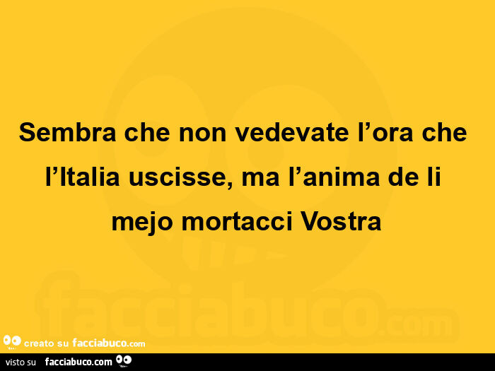 Sembra che non vedevate l'ora che l'italia uscisse, ma l'anima de li mejo mortacci vostra