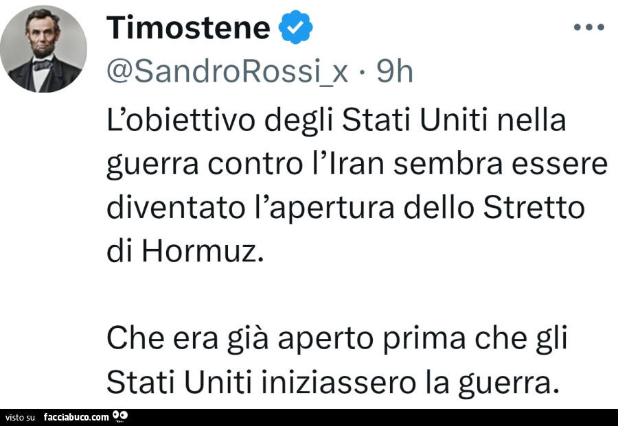 L'obiettivo degli stati uniti nella guerra contro l'iran sembra essere diventato l'apertura dello stretto di hormuz. Che era giร aperto prima che gli stati uniti iniziassero la guerra