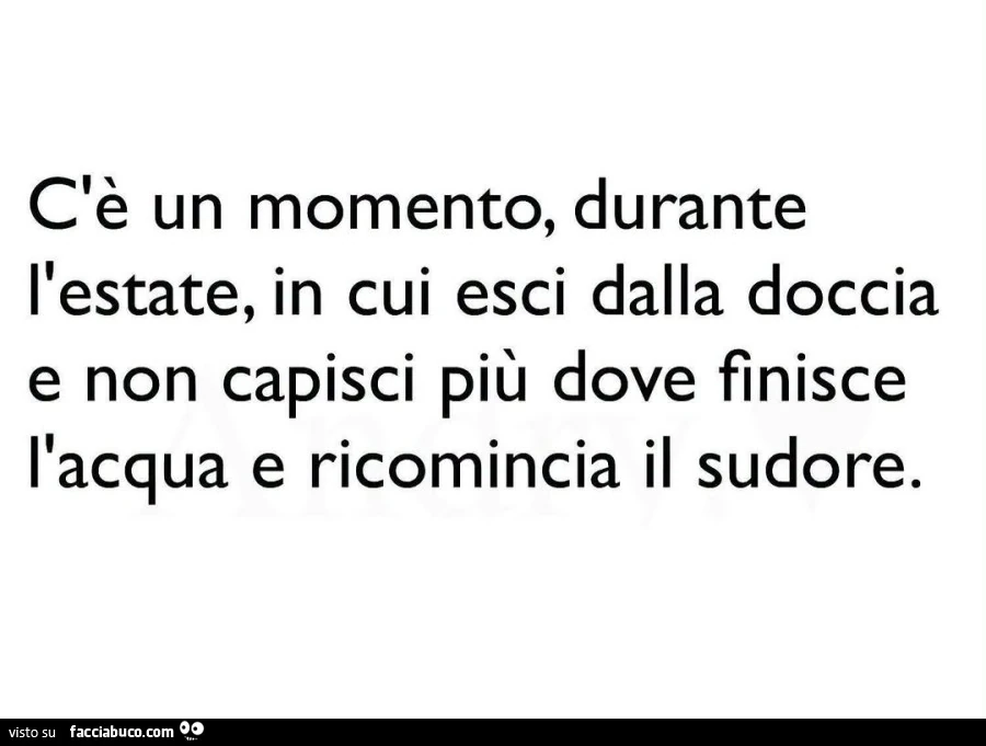 C'è un momento, durante l'estate, in cui esci dalla doccia e non capisci più dove finisce l'acqua e ricomincia il sudore