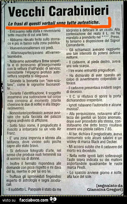 Vecchi Carabinieri. Frasi originali da verbali