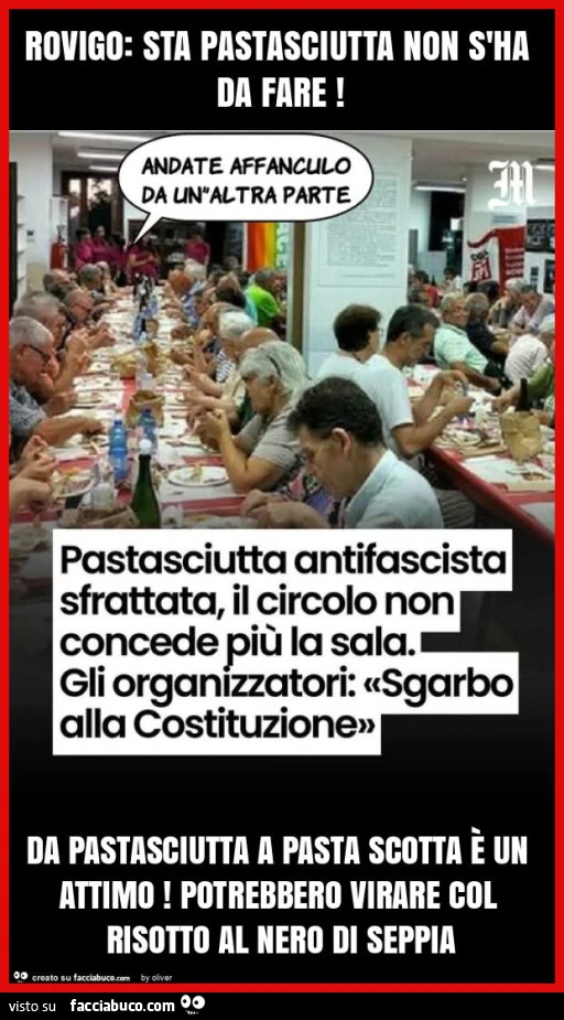 Rovigo: sta pastasciutta non s'ha da fare! Da pastasciutta a pasta scotta è un attimo! Potrebbero virare col risotto al nero di seppia