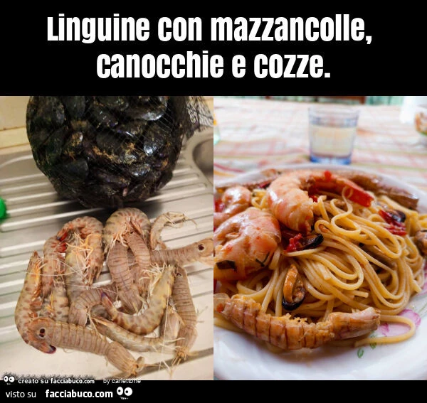 Linguine con mazzancolle, canocchie e cozze