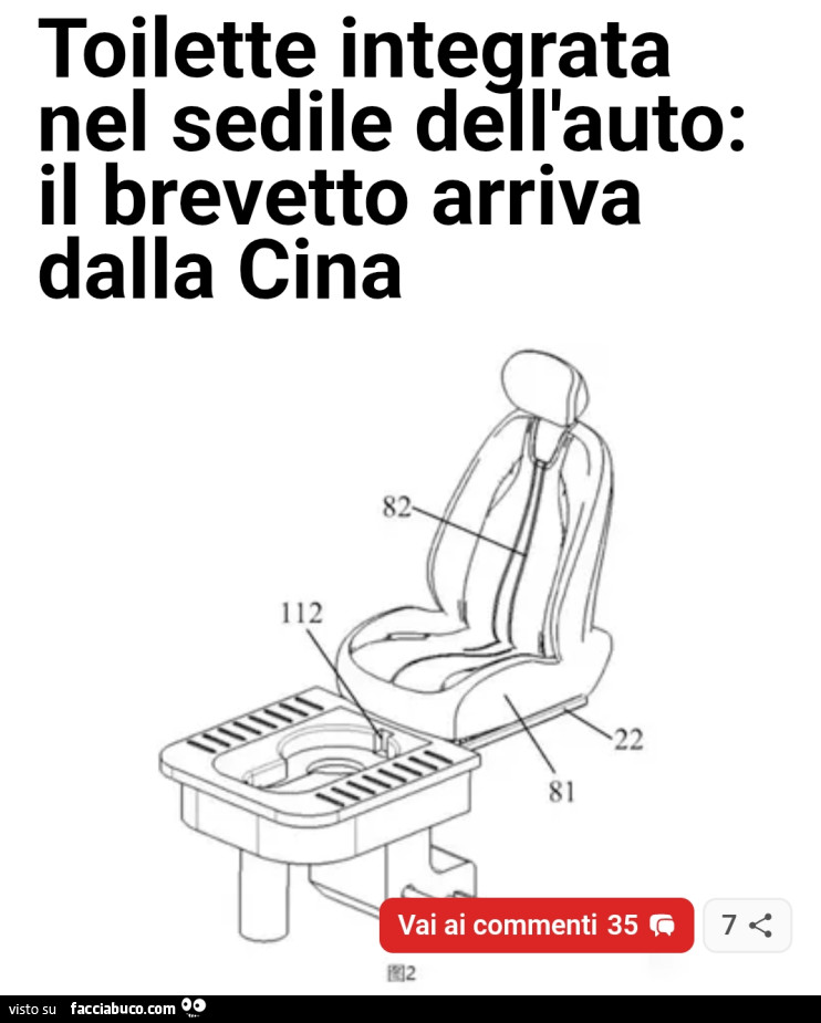 Toilette intearata nel sedile dell'auto: il brevetto arriva dalla cina
