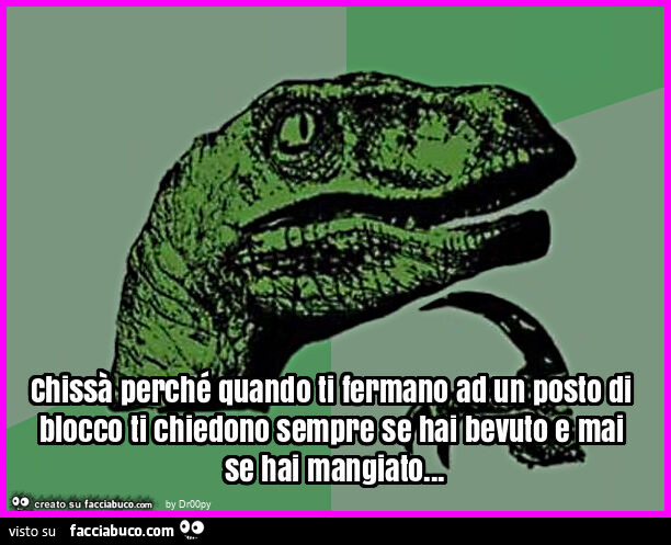 Chissà perché quando ti fermano ad un posto di blocco ti chiedono sempre se hai bevuto e mai se hai mangiato