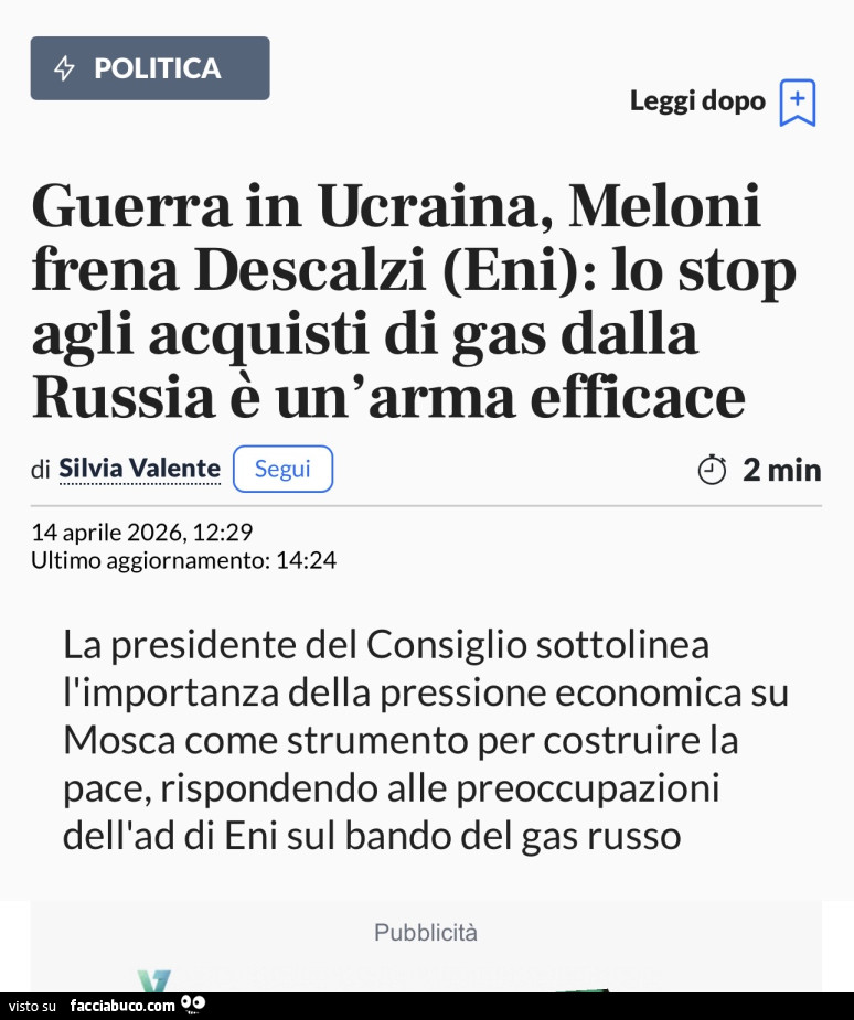 Guerra in ucraina, meloni frena descalzi: lo stop agli acquisti di gas dalla russia è un'arma efficace
