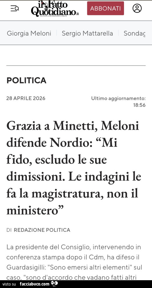 Grazia a minetti, meloni difende nordio: mi fido, escludo le sue dimissioni
