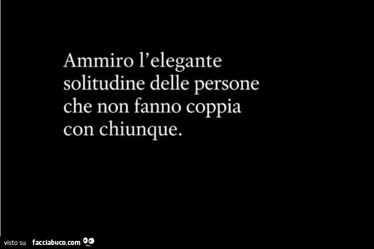 Ammiro l'elegante solitudine delle persone che non fanno coppia con chiunque