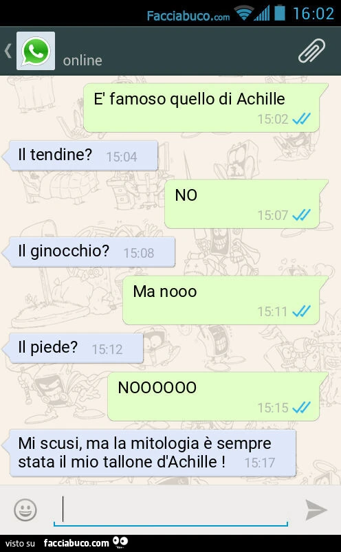 È famoso quello di Achille. Il tendine? NO. Il ginocchio? Ma nooo. Il piede? NOOOOOO. Mi scusi, ma la mitologia è sempre stata il mio tallone d'Achille