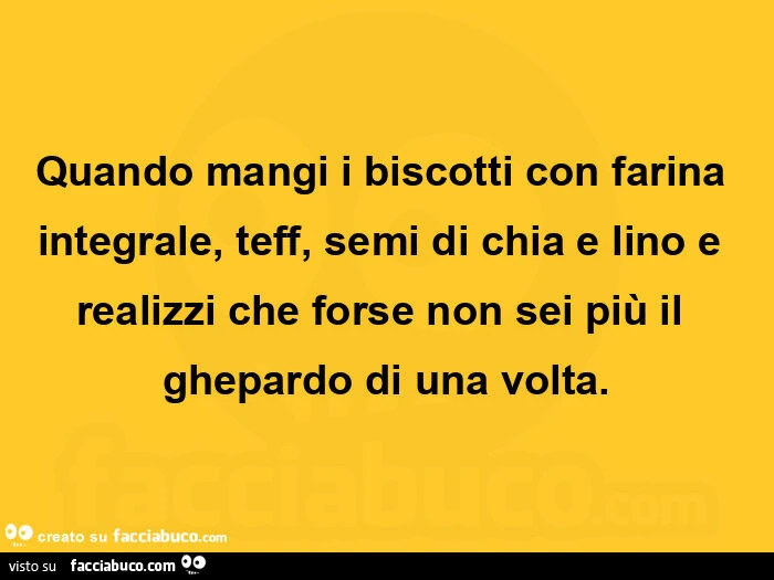 Quando mangi i biscotti con farina integrale, teff, semi di chia e lino e realizzi che forse non sei più il ghepardo di una volta