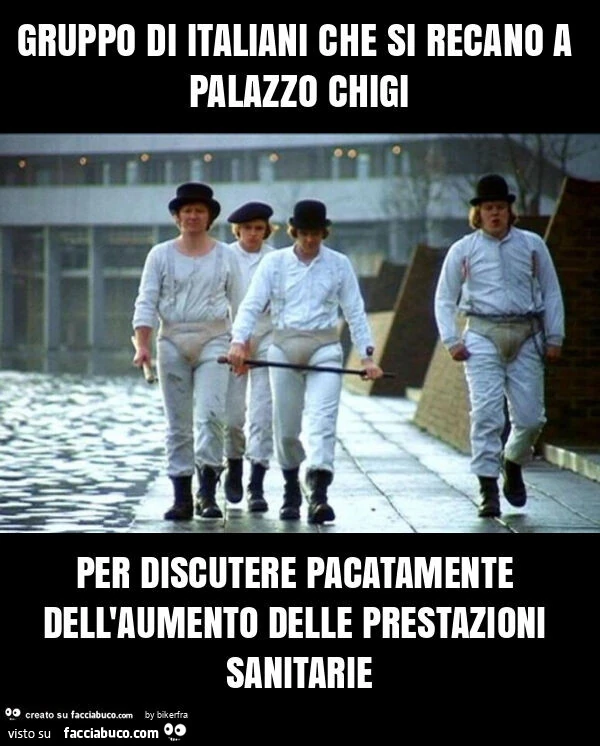 Gruppo di italiani che si recano a palazzo chigi per discutere pacatamente dell'aumento delle prestazioni sanitarie