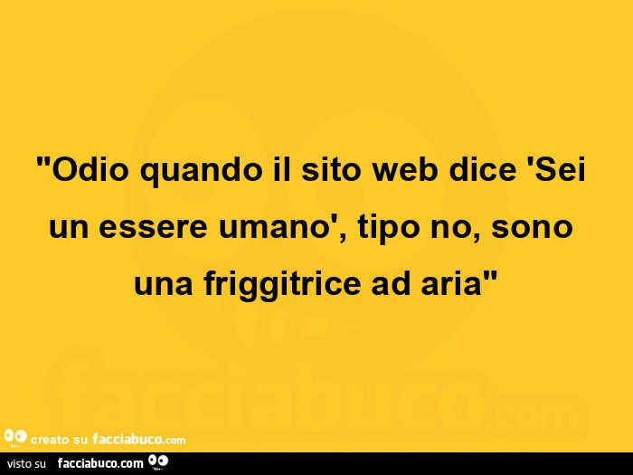 Odio quando il sito web dice sei un essere umano, tipo no, sono una friggitrice ad aria