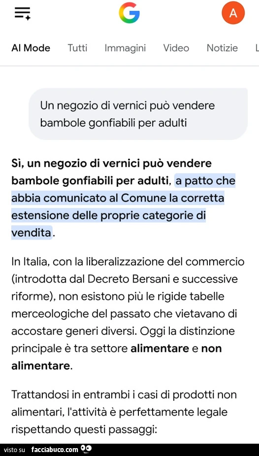 Un negozio di vernici puรฒ vendere bambole gonfiabili per adulti. Sรฌ, un negozio di vernici puรฒ vendere bambole gonfiabili per adulti, a patto che abbia comunicato al comune la corretta estensione delle proprie categorie di vendita