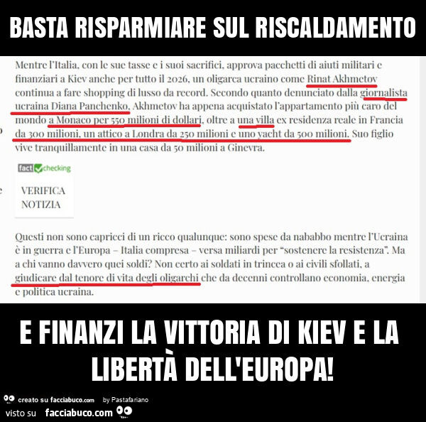 Basta risparmiare sul riscaldamento e finanzi la vittoria di kiev e la libertà dell'europa