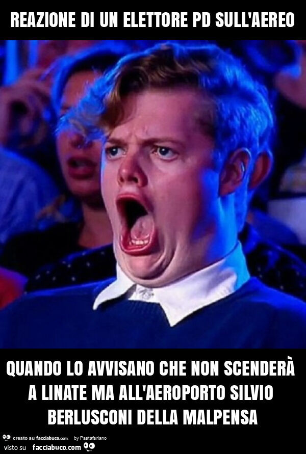Reazione di un elettore pd sull'aereo quando lo avvisano che non scenderà a linate ma all'aeroporto silvio berlusconi della malpensa
