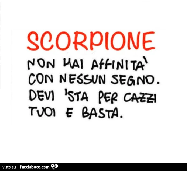 Scorpione non hai affinitร con nessun segno. Devi sta per cazzi tuoi e basta