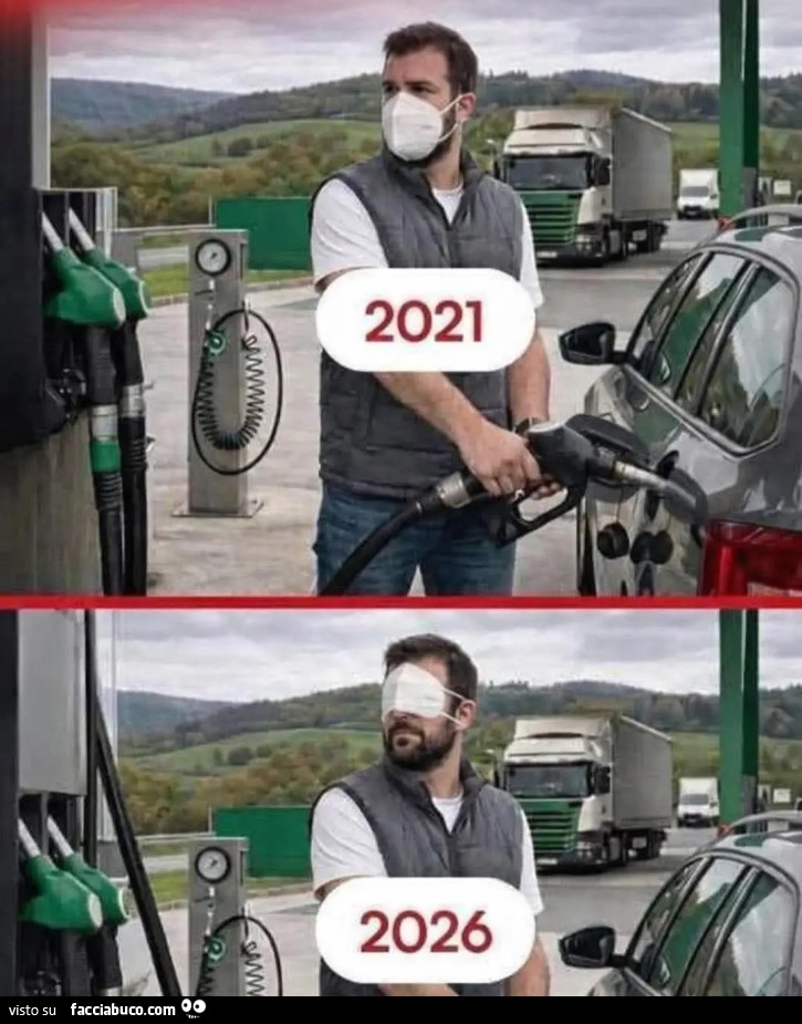 Carburante fare benzina con mascherina sugli occhi