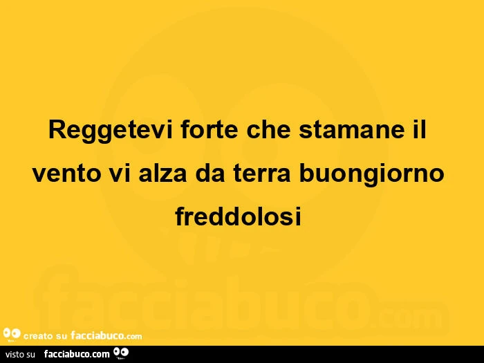 Reggetevi forte che stamane il vento vi alza da terra buongiorno freddolosi 