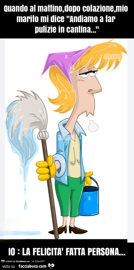 Quando al mattino, dopo colazione, mio marito mi dice "andiamo a far pulizie in cantina&hellip; " io: la felicità fatta persona