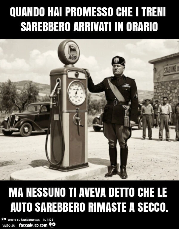 Quando hai promesso che i treni sarebbero arrivati in orario ma nessuno ti aveva detto che le auto sarebbero rimaste a secco
