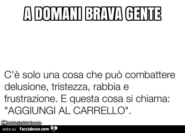 C'è solo una cosa che può combattere delusione, tristezza, rabbia e frustrazione. E questa cosa si chiama: aggiungi al carrello