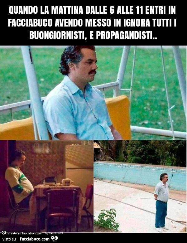 Quando la mattina dalle 6 alle 11 entri in facciabuco avendo messo in ignora tutti i buongiornisti, e propagandisti