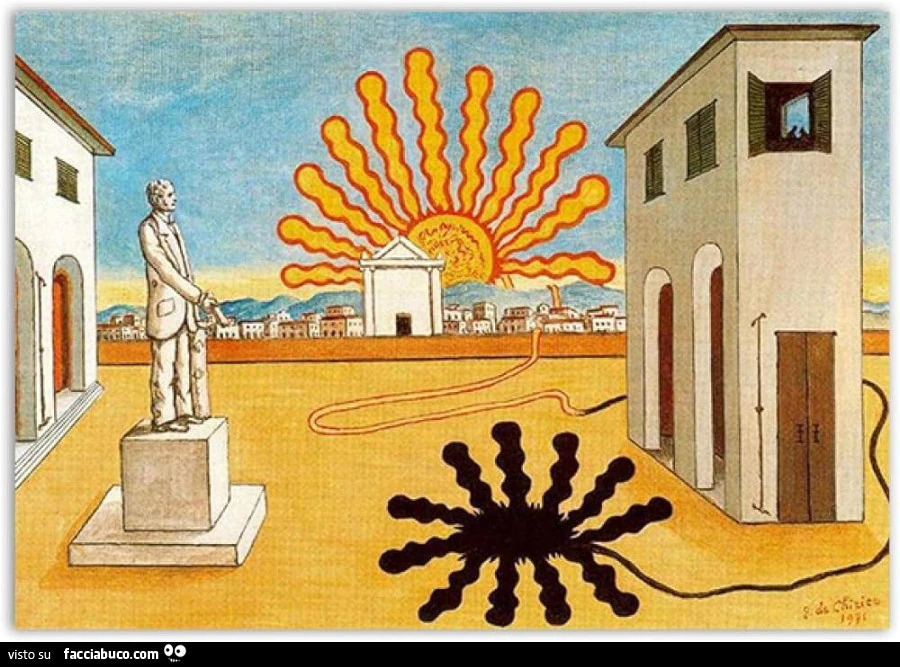 Giorgio de Chirico Quadro, Surrealista Famoso Dipinto su Tela"Sole che sorge sulla piazza