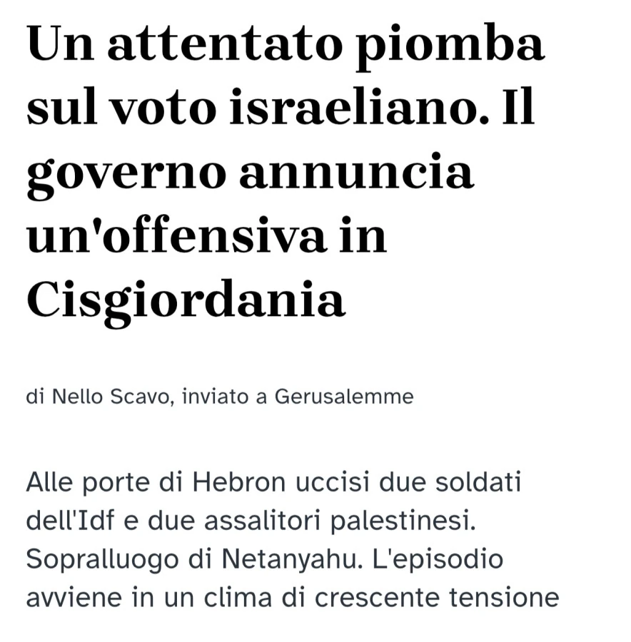 Un attentato piomba sul voto israeliano. Il governo annuncia un'offensiva in cisgiordania