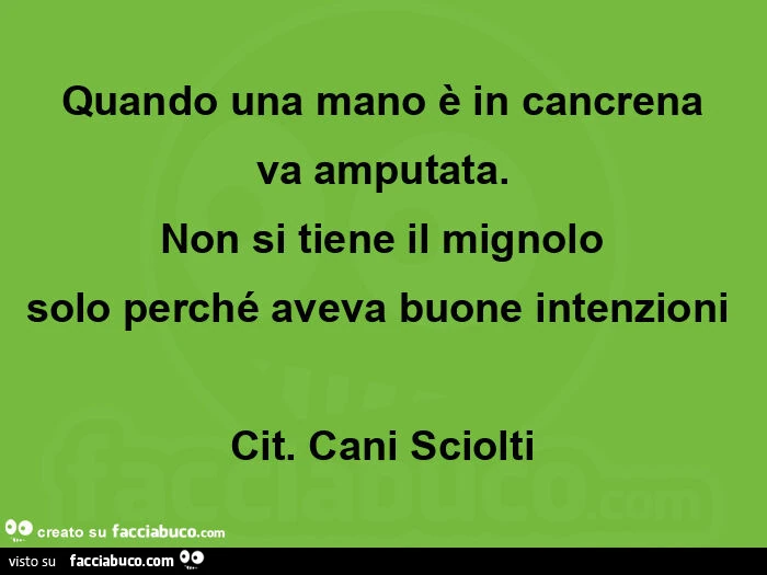 Quando una mano è in cancrena va amputata. Non si tiene il mignolo solo perché aveva buone intenzioni  cit. Cani sciolti