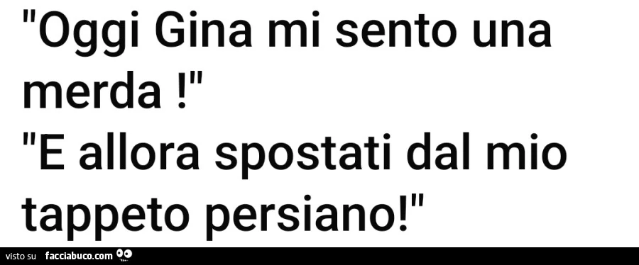 Oggi Gina mi sento una merda! E allora spostati dal mio tappeto persiano