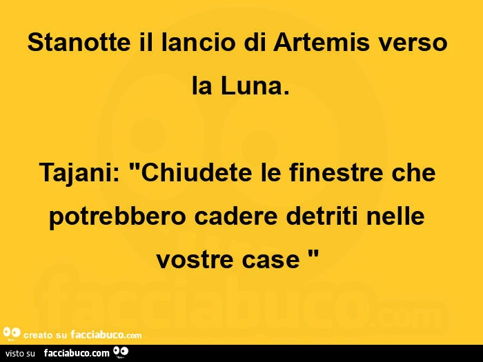 Stanotte il lancio di artemis verso la luna. Tajani: chiudete le finestre che potrebbero cadere detriti nelle vostre case