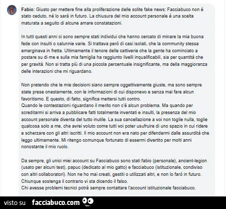 Fabio: giusto per mettere fine alla proliferazione delle solite fake news