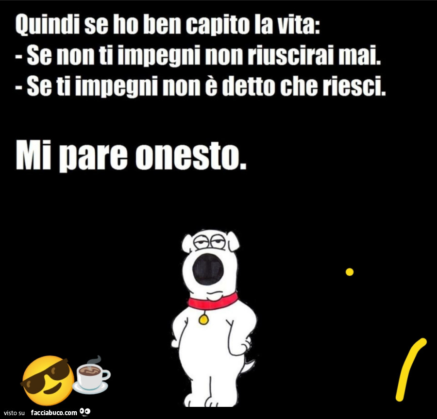 Quindi se ho ben capito la vita: se non ti impegni non riuscirai mai. Se ti impegni non รจ detto che riesci. Mi pare onesto