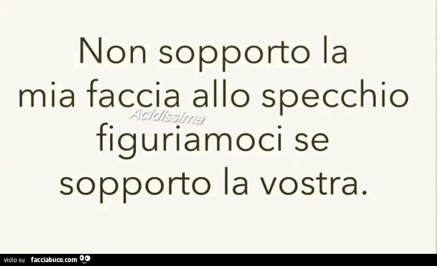 Non sopporto la mia faccia allo specchio figuriamoci se sopporto la vostra