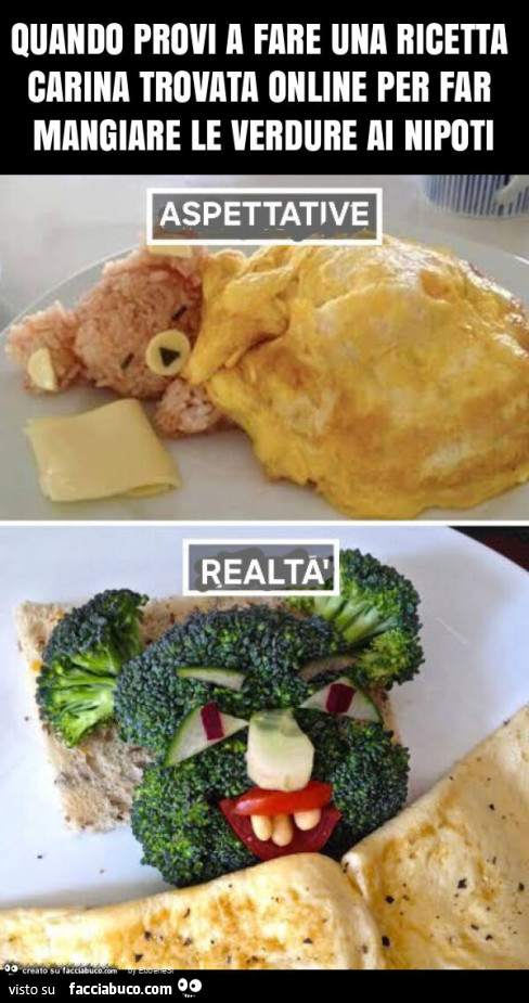 Quando provi a fare una ricetta carina trovata online per far mangiare le verdure ai nipoti