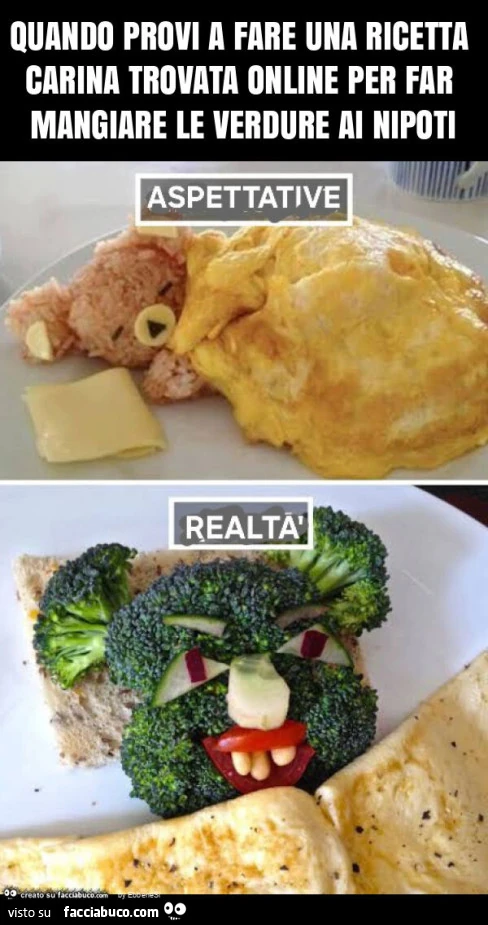 Quando provi a fare una ricetta carina trovata online per far mangiare le verdure ai nipoti